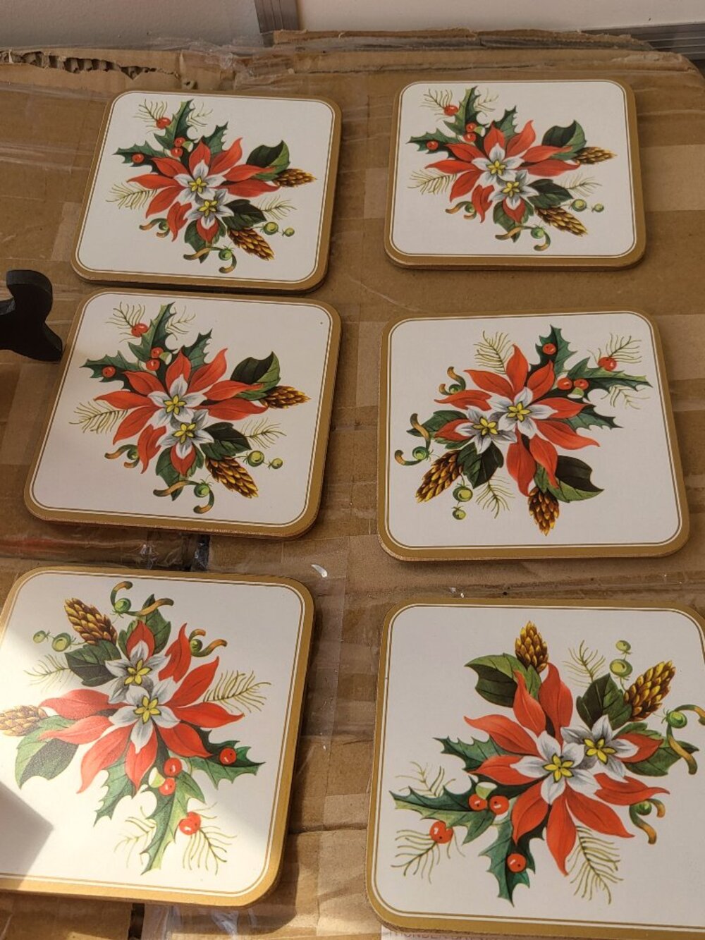 Pimpernel NOEL Set of 6 Cork-Backed Coasters Boxed England 4" Christmas BIN D